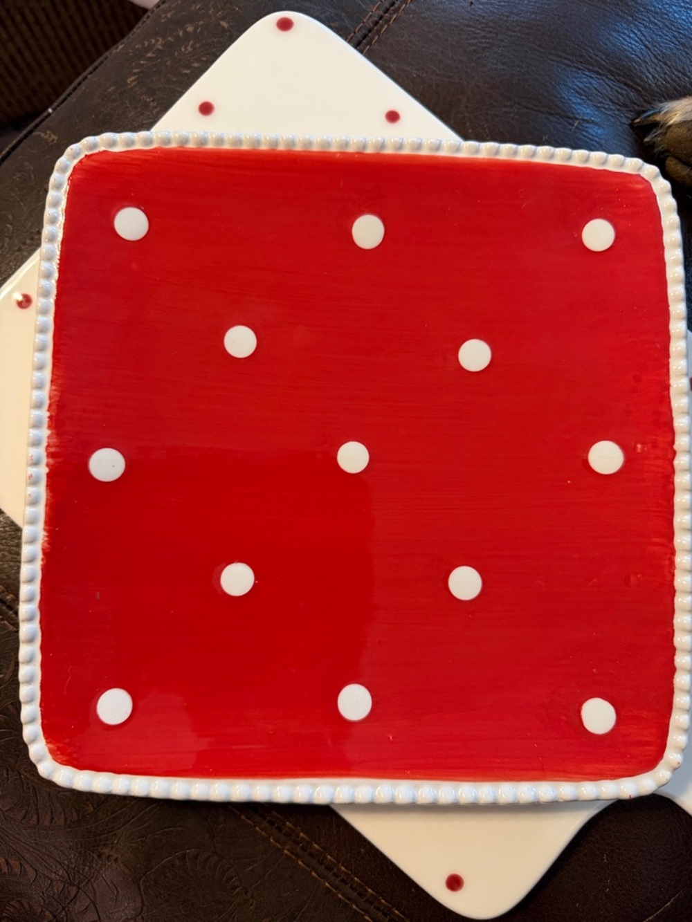 Red Polka Dot Ceramic Serving Plates (set of 2) by Savinio Designs